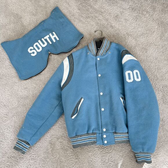 Unisex Holloway Varsity Jacket Heavy Wool Leather Accents Hood L/XL, 90s Vintage - Picture 1 of 12